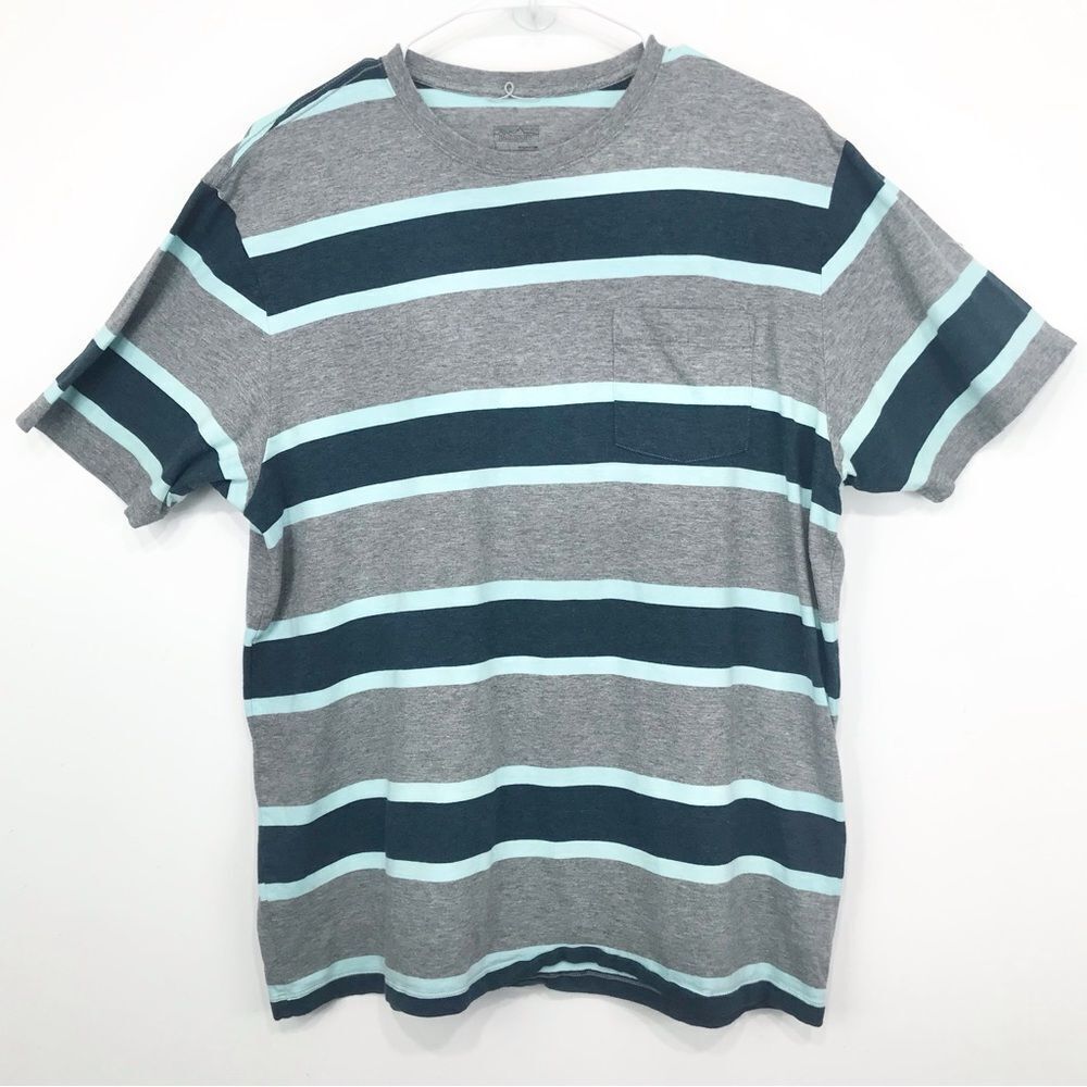 Patagonia Gray and Blue Striped Short Sleeve Tee